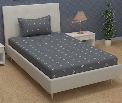Kawi 200 TC Polycotton Single Printed Fitted (Elastic) Bedsheet(Pack of 1, Gallant Grey)