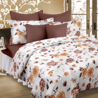 Temoli 310 TC Cotton King Floral Flat Bedsheet(Pack of 1, Flower-Brown)