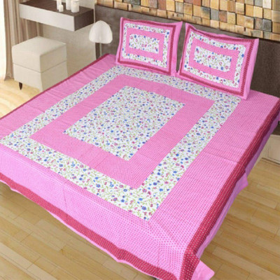 Home@shop Cotton Double Flat 228 TC Printed Bedsheet(Pack of 1, Pink)