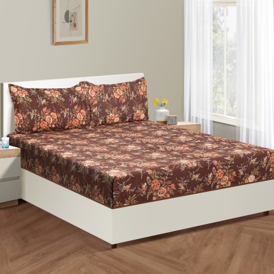 SWAYAM 160 TC Cotton King Floral Fitted (Elastic) Bedsheet(Pack of 1, Brown)