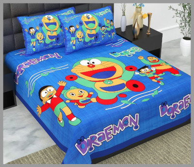 JAIPUR PRINTS Cotton Double Flat 144 TC Jaipuri Prints Bedsheet(Pack of 1, Blue)