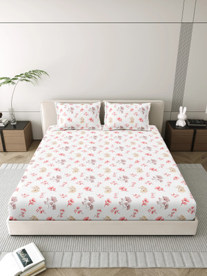 Mafatlal Cotton King Flat 186 TC Floral Bedsheet(Pack of 1, White, Soft pink & Beige)