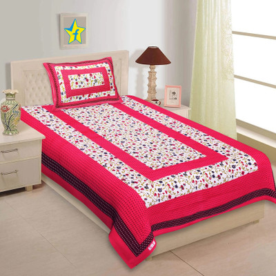 Flipkart SmartBuy Cotton Single Flat 144 TC Jaipuri Prints Bedsheet(Pack of 1, Pink)