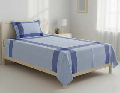 TUNI MANI Cotton Single Flat 70 TC Striped Bedsheet(Pack of 1, Royal Blue)