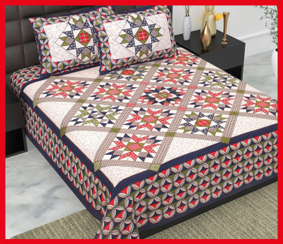 BedZone Cotton Double Flat 210 TC Jaipuri Prints Bedsheet(Pack of 1, Blue)
