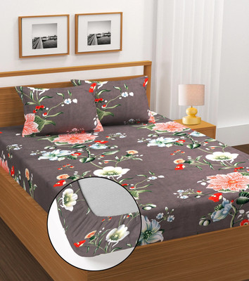 DECORHUT FAB Cotton King Fitted (Elastic) 210 TC Self Design Bedsheet(Pack of 1, Multicolor)