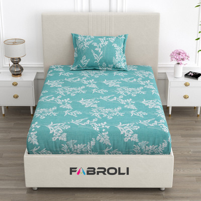 Fabroli Cotton Single Flat 300 TC Printed Bedsheet(Pack of 1, MESB 60 BLUE)