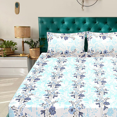 Hashcart 210 TC Cotton Double Printed Flat Bedsheet(Pack of 1, Light Sky Blue)