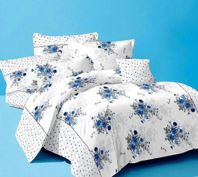 Ibra Polycotton Double Flat 210 TC Printed Bedsheet(Pack of 1, White)