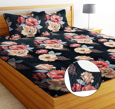 EXFAB 240 TC Cotton Double Printed Fitted (Elastic) Bedsheet(Pack of 1, Multi7)