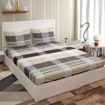 Aciloc Cotton King Flat 220 TC Printed Bedsheet(Pack of 1, Black, WHITE BLACK)
