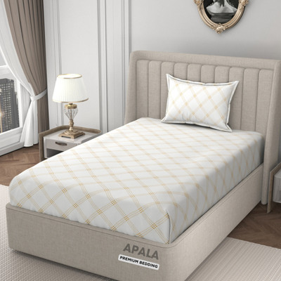Apala 280 TC Microfiber Single Geometric Flat Bedsheet(Pack of 1, White (Yellow Print))