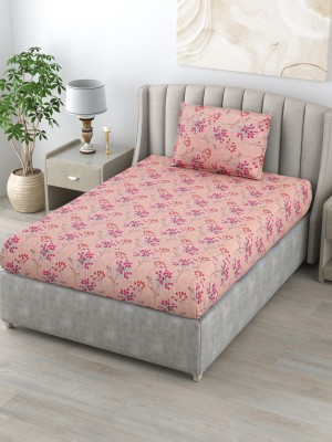 Bombay Dyeing 144 TC Cotton Single Floral Flat Bedsheet(Pack of 1, Peach)