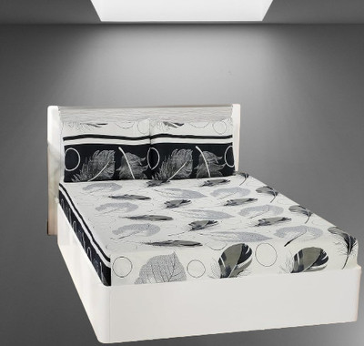 Home Readiness 210 TC Cotton King Printed Flat Bedsheet(Pack of 1, White)