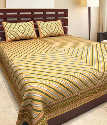 E ELMA 144 TC Cotton Double Jaipuri Prints Flat Bedsheet(Pack of 1, Multicolor)