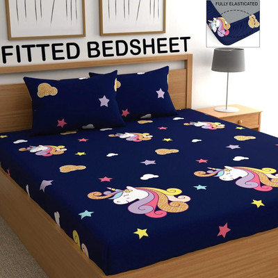 SHYAM Polycotton Double Fitted (Elastic) 200 TC Printed Bedsheet(Pack of 1, Multicolor)