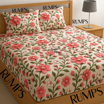 Rumps Cotton, Microfiber King Fitted (Elastic) 350 TC Self Design Bedsheet(Pack of 1, 7d bedsheet red)