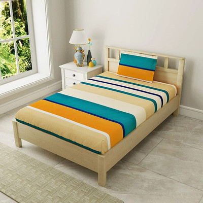 AVINYA 280 TC Cotton Single Floral Fitted (Elastic) Bedsheet(Pack of 1, Yellow)