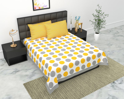 Home@shop Cotton Double Flat 144 TC Printed Bedsheet(Pack of 1, Grey)