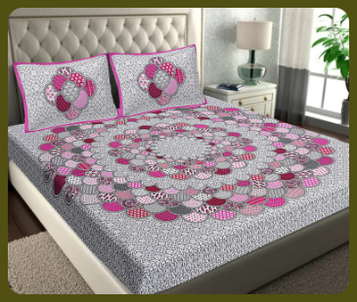 JAIPUR PRINTS Cotton Double Flat 240 TC Jaipuri Prints Bedsheet(Pack of 1, Pink)