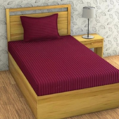 Shree Paras 220 TC Satin Single Striped Flat Bedsheet(Pack of 1, Single Flat sheet with 1 Pillow Cover, Maroon)