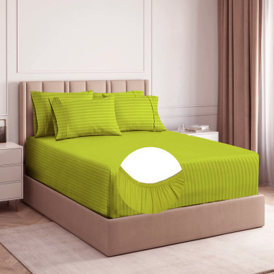 VAS COLLECTIONS 220 TC Cotton Double Solid Fitted (Elastic) Bedsheet(Pack of 1, Solid Green)
