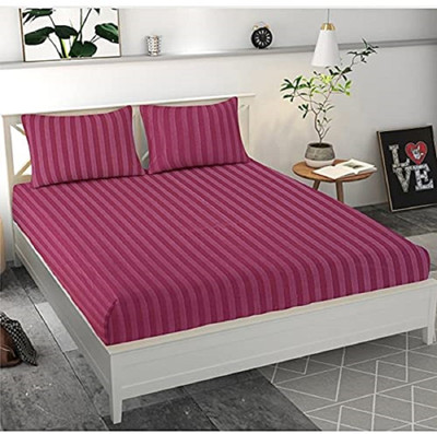 TURIYA Microfiber Double Flat 160 TC Striped Bedsheet(Pack of 1, Vine)