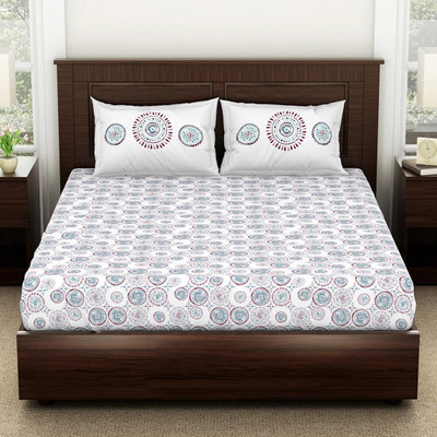 SPACES 144 TC Cotton Double Geometric Flat Bedsheet(Pack of 1, BRILLIANT WHITE)