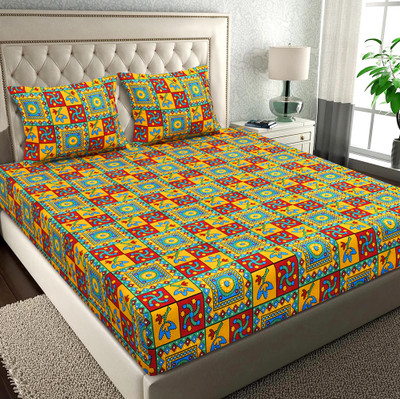 VAS COLLECTIONS 160 TC Cotton Double Abstract Flat Bedsheet  (Pack Of 1, Multicolor 1, Jaipuri Print) For Rs. 159 @ 84 %