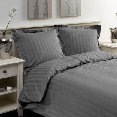 DREAM BEAUTIFUL INDIA Satin Double Flat 250 TC Striped Bedsheet(Pack of 1, Dark Grey)