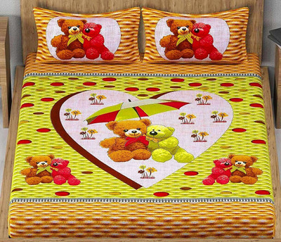 Homeline 104 TC Cotton Double Jaipuri Prints Flat Bedsheet(Pack of 1, Yellow)