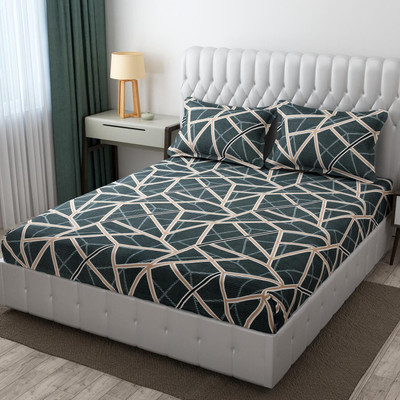 parth international Cotton Double, Queen Flat 300 TC Floral Bedsheet(Pack of 1, Dark Green)