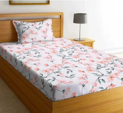 Lapis 144 TC Microfiber Single Printed Flat Bedsheet(Pack of 1, Peach)