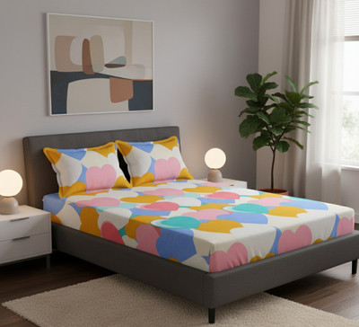 MISNAYA LIVING Cotton Double Fitted (Elastic) 320 TC Geometric Bedsheet(Pack of 1, Multicolor)