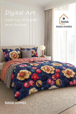 NEHA TEXTILE Cotton King Flat 140 TC Floral Bedsheet(Pack of 1, Navy Blue)