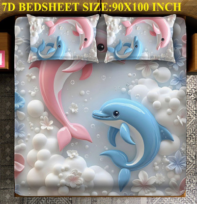 Sitting Style Cotton King Flat 400 TC 3D Printed Bedsheet(Pack of 1, Heavy Double King Size 7D Flat Bedsheet With 2 Pillow Cover 90x100 inch-Multi)