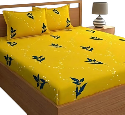 veerhl Microfiber Double Flat 250 TC 3D Printed Bedsheet(Pack of 1, Yellow)