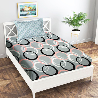 Home Stylish 180 TC Microfiber Single Printed Flat Bedsheet(Pack of 1, Grey Circle)
