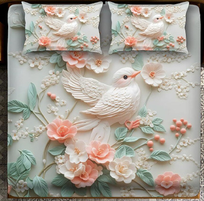 Woolpik Cotton Queen Flat 300 TC 3D Printed Bedsheet(Pack of 1, Multicolor(Sparrow))