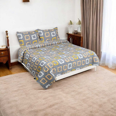 YASHI DÉCOR 100 TC Polyester Double Printed Flat Bedsheet(Pack of 1, Grey)