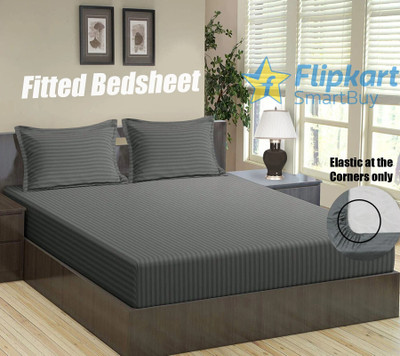 Flipkart SmartBuy 144 TC Microfiber Double Striped Fitted (Elastic) Bedsheet(Pack of 1, Dark Grey)