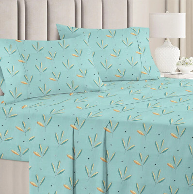 VAS COLLECTIONS Cotton Single Flat 160 TC Floral Bedsheet(Pack of 1, Aqua)