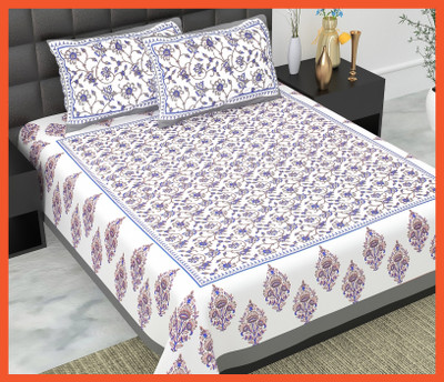 JAIPUR PRINTS Cotton Double Flat 240 TC Jaipuri Prints Bedsheet(Pack of 1, Grey)