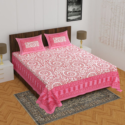 NANDMAYA 144 TC Cotton Double Jaipuri Prints Flat Bedsheet(Pack of 1, Pink)