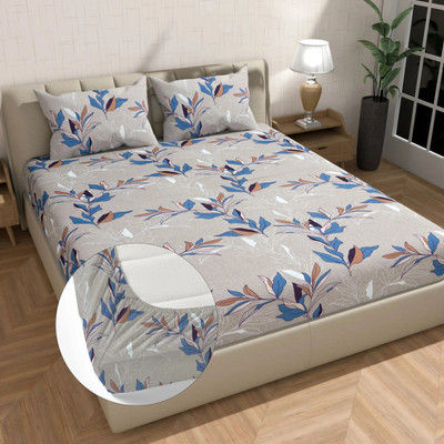 SUKHAURA Cotton King Fitted (Elastic) 230 TC Floral Bedsheet(Pack of 1, Multicolor)