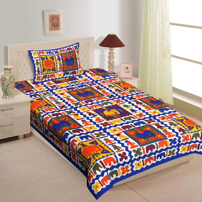 Ubania Collection Cotton Single Flat 140 TC Jaipuri Prints Bedsheet(Pack of 1, Blue)