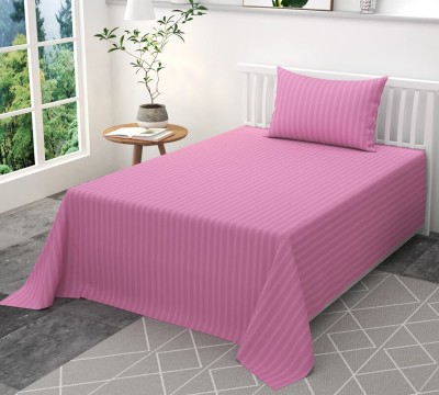 Hardeep 300 TC Satin Single Striped Flat Bedsheet(Pack of 1, Pink)