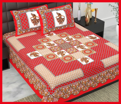 JAIPUR PRINTS Cotton Double Flat 240 TC Jaipuri Prints Bedsheet(Pack of 1, Red)