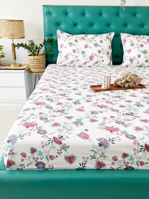 Urban Space 200 TC Cotton Double Floral Flat Bedsheet(Pack of 1, Paradise Pink)