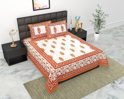 Navkar Creation 104 TC Cotton Double Jaipuri Prints Flat Bedsheet(Pack of 1, Brown)